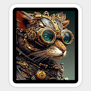 Steampunk Cat, Graphic Design With Animals Sticker